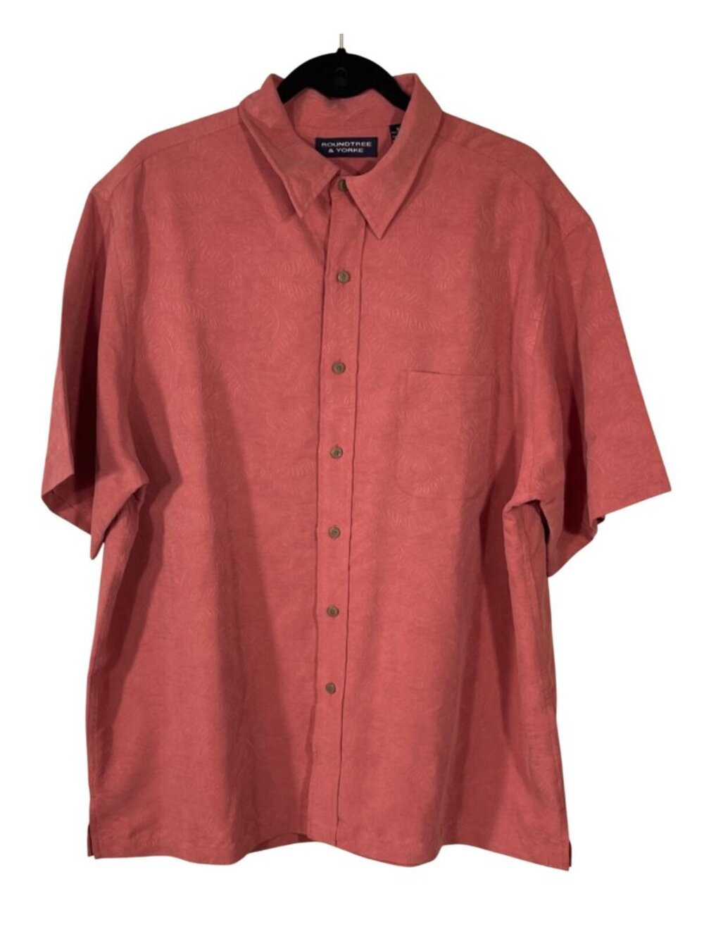 Roundtree & Yorke Button Front Shirt Hawaiian Salmon Red Size XL Extra Large Men